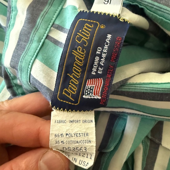Panhandle Slim Western Vintage 90s Mint Striped Pearl Snap Shirt Mens Size 16 - Picture 7 of 7